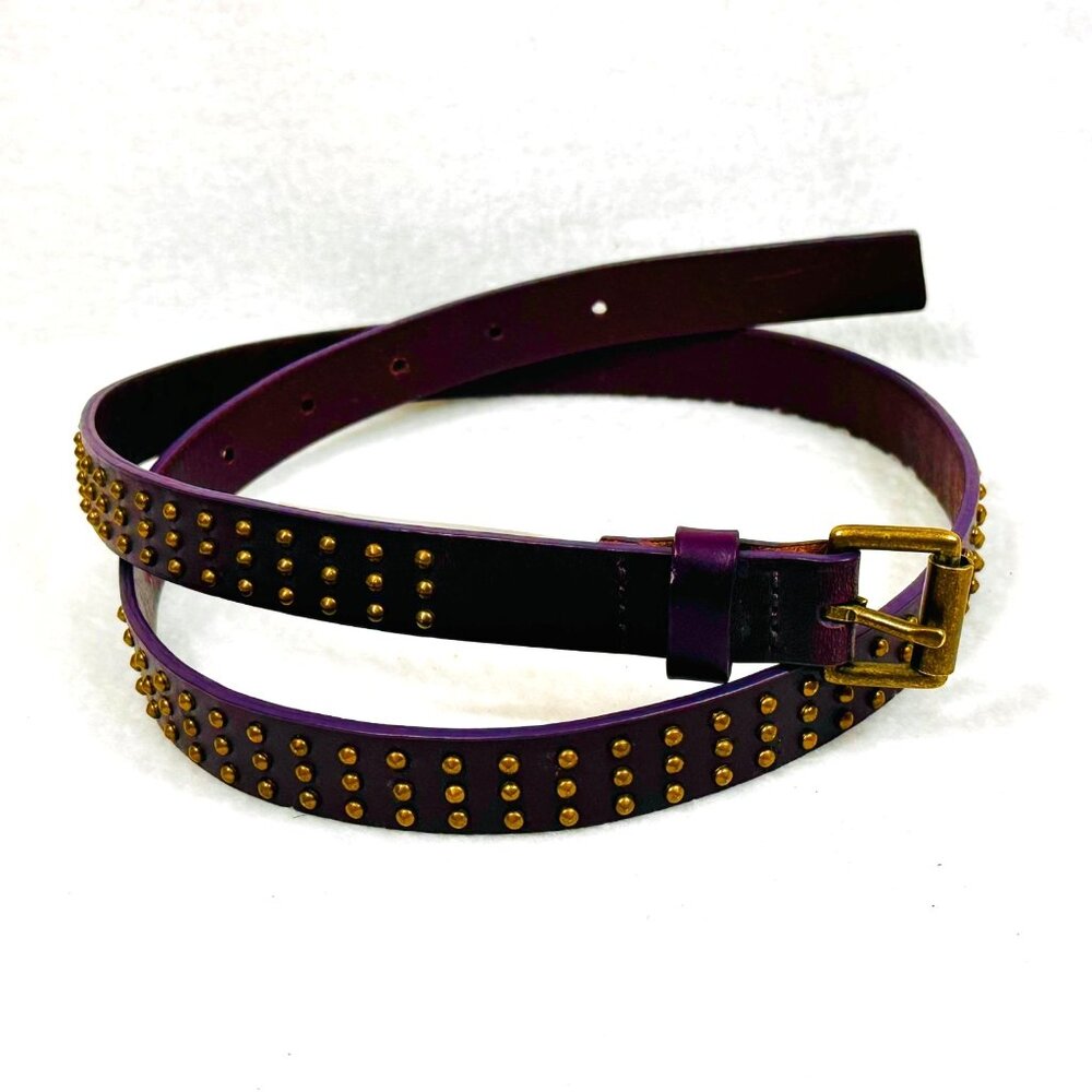 American Eagle Outfitters Brass Studded Dark Brown-Purple Leather Belt - XS